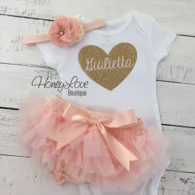 PERSONALIZED Name inside Heart - Gold glitter and Peach