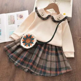 Pleated Jumper Dress Set with Coordinating Purse