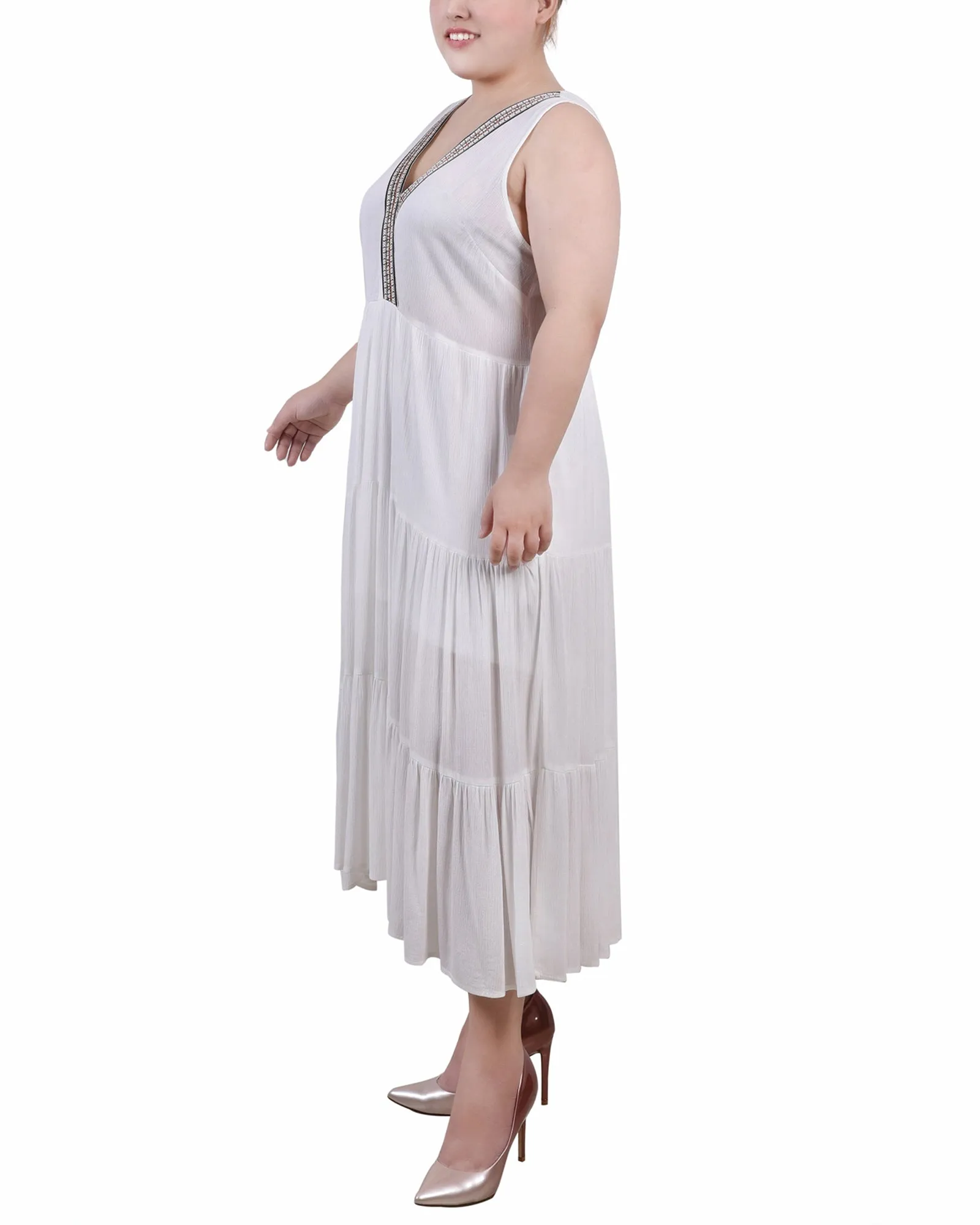 Plus Size Sleeveless Surplice Tiered Dress