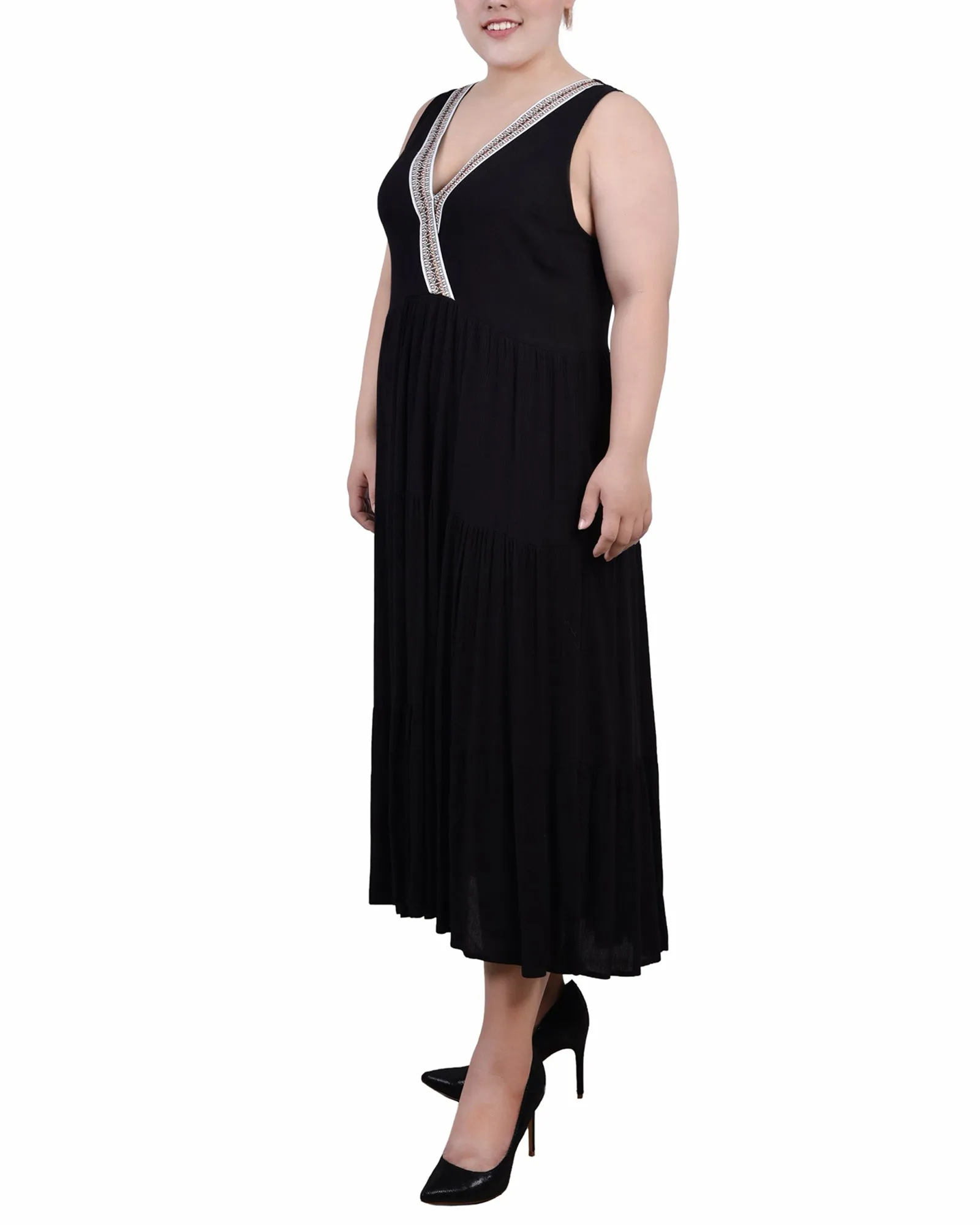 Plus Size Sleeveless Surplice Tiered Dress