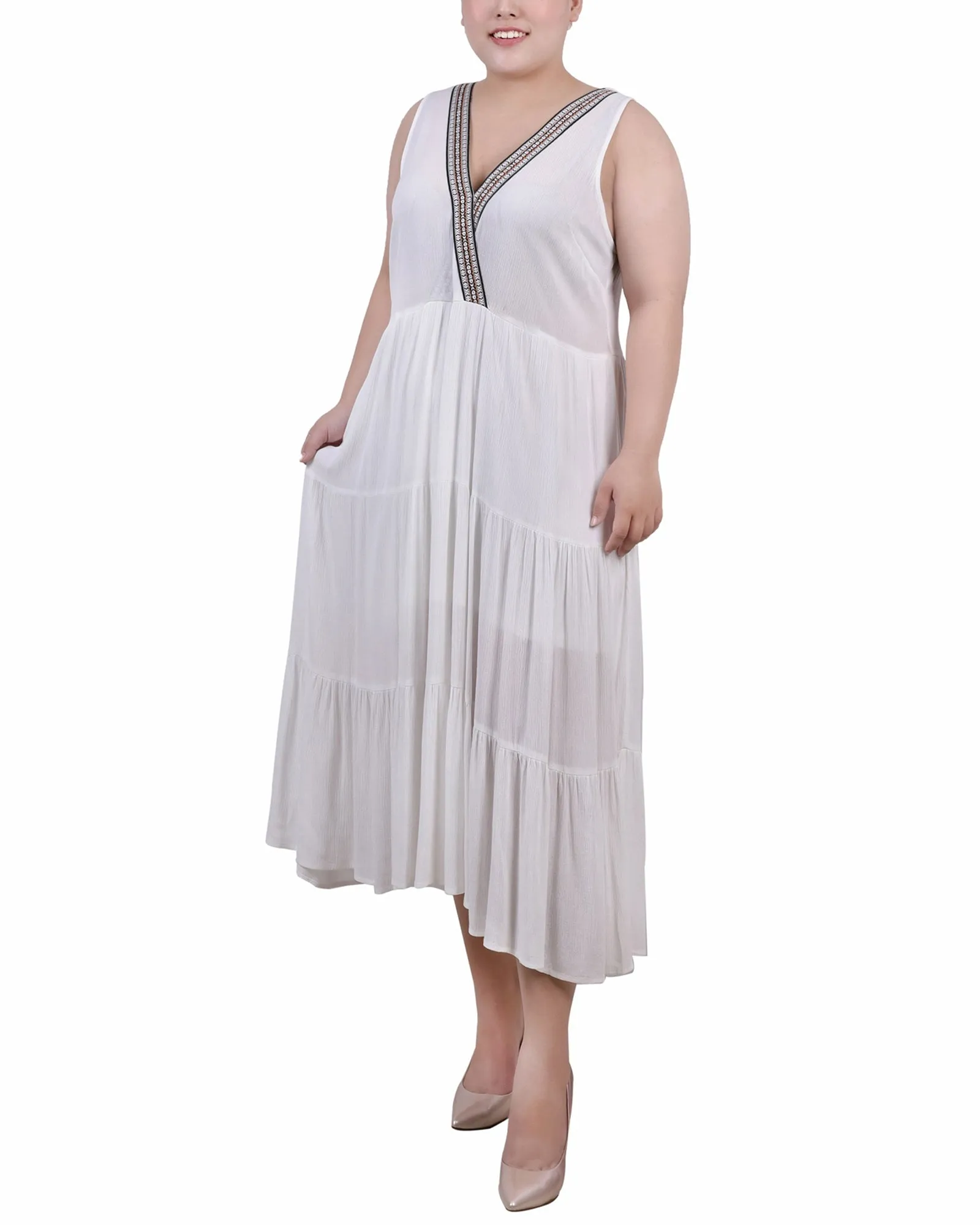 Plus Size Sleeveless Surplice Tiered Dress