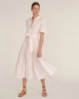 Presley Linen U-Back Button Down Midi Dress in Rosetta