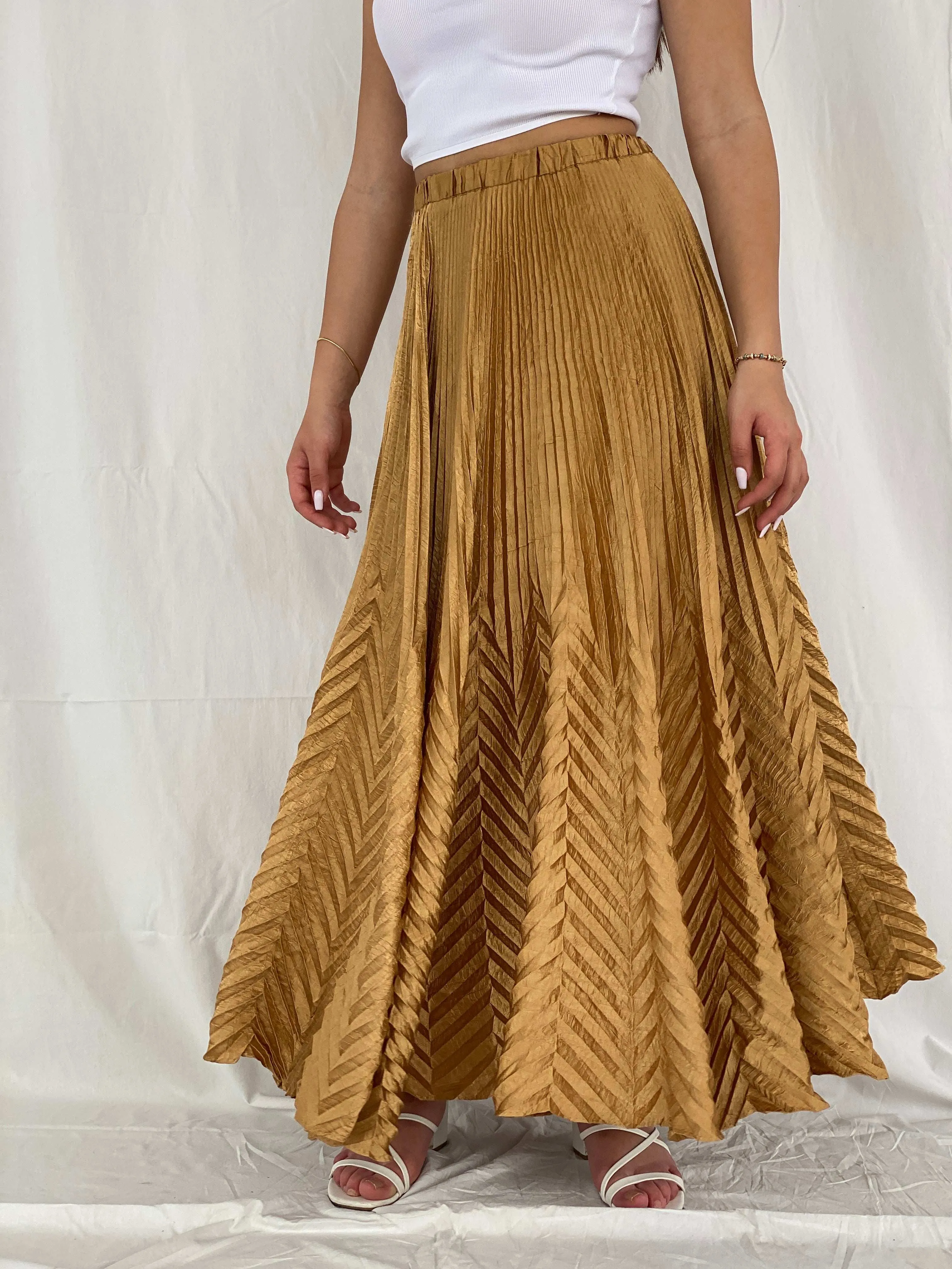 Rare Vintage 80s Designer Jeanne Marc Maxi Pleated Skirt - Size S