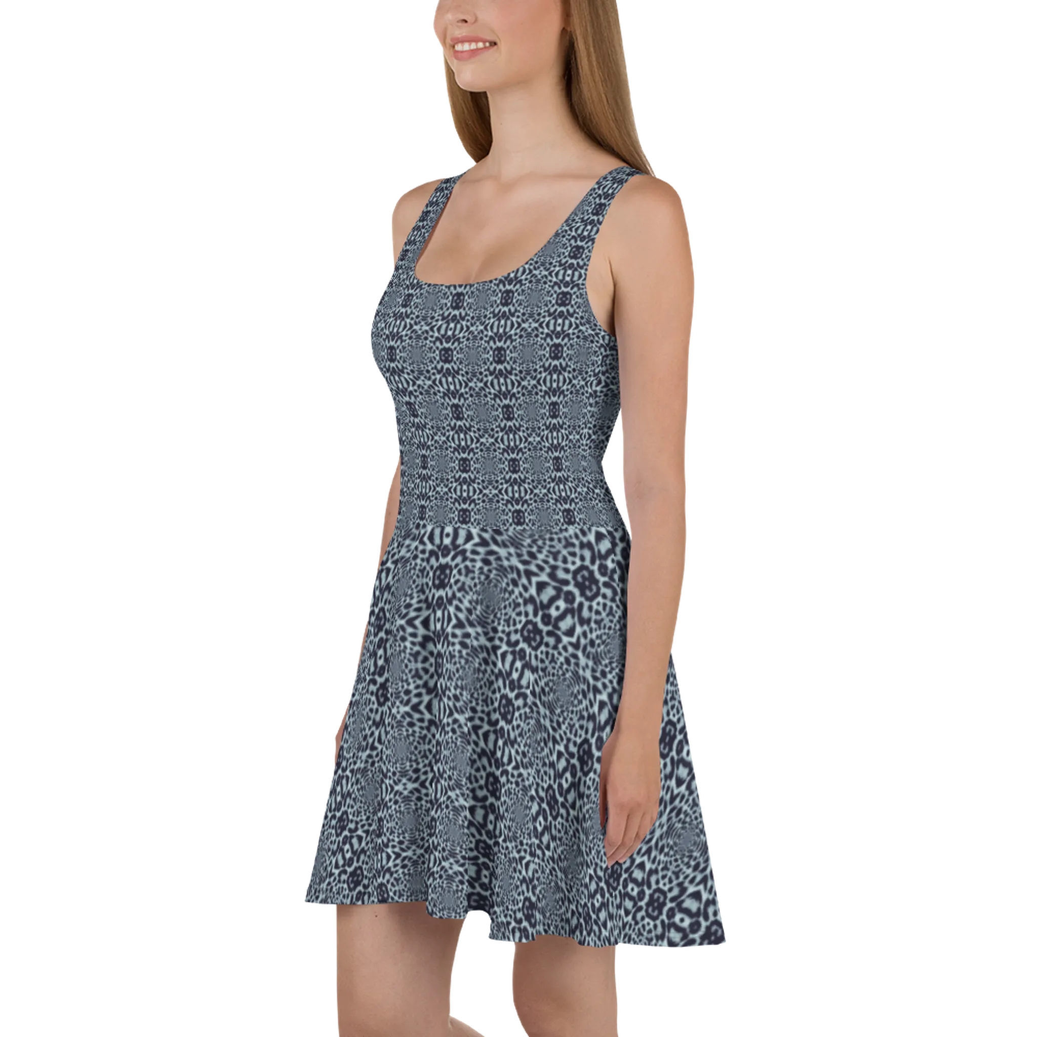 Recursia Contemplative Jaguar Skater Dress In Blue