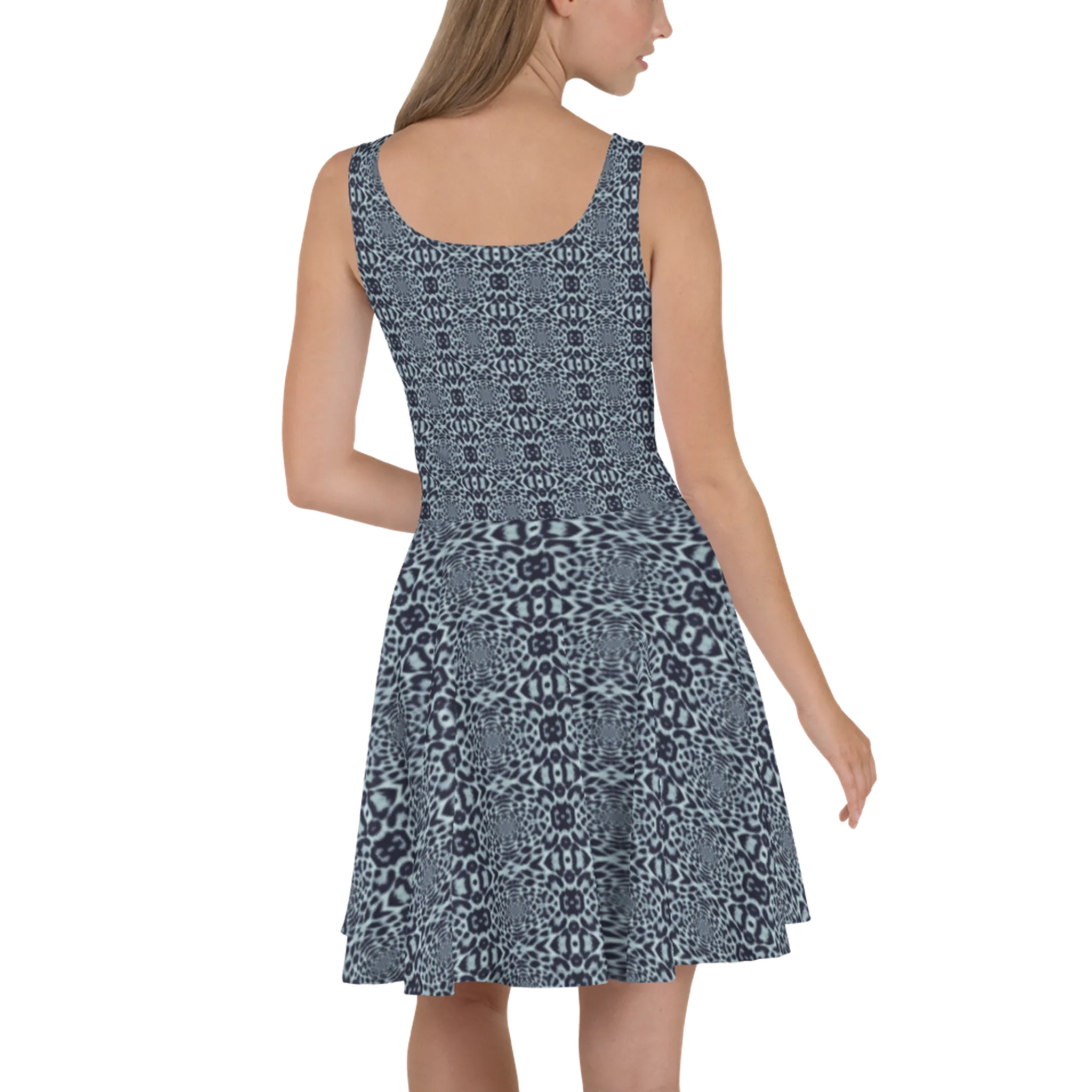 Recursia Contemplative Jaguar Skater Dress In Blue