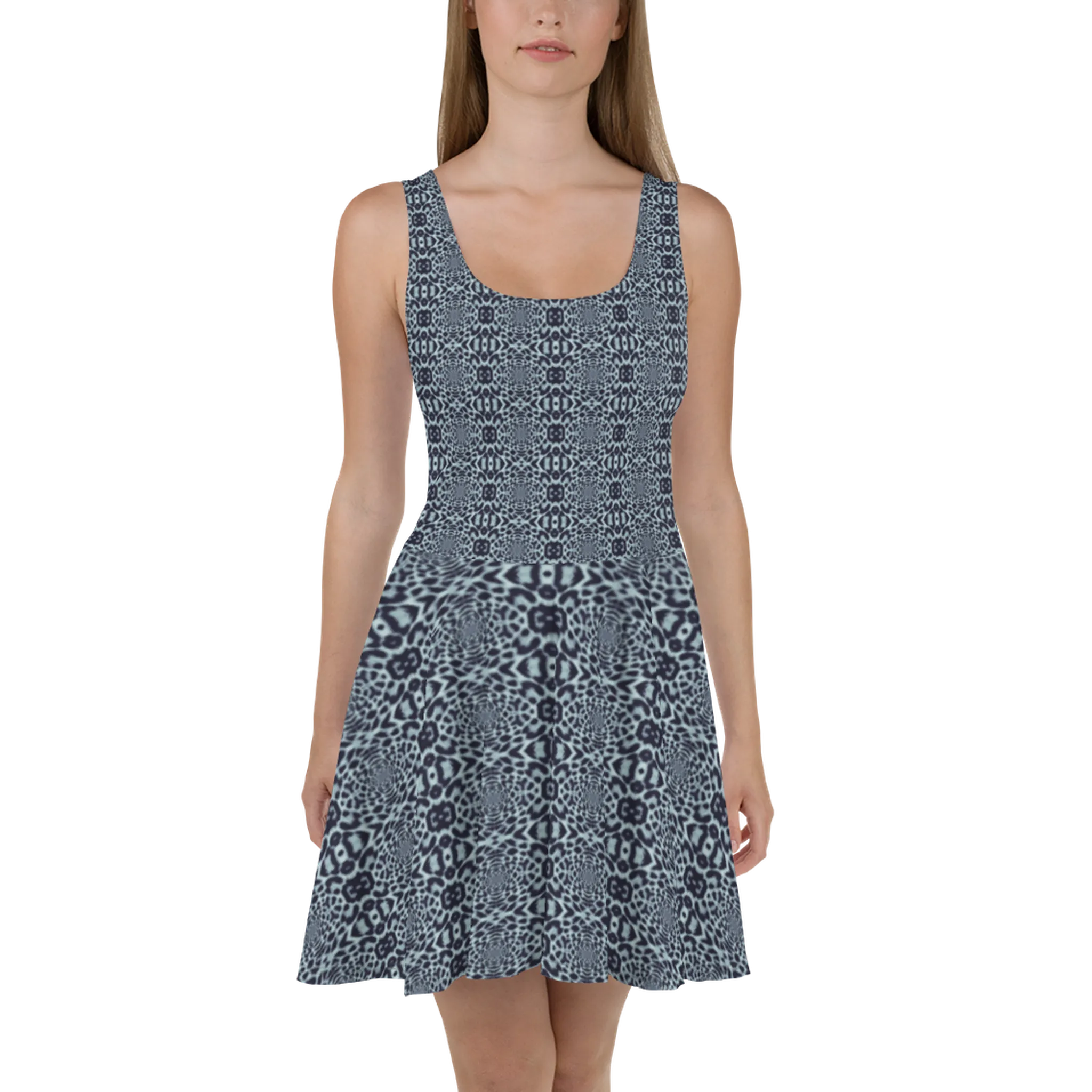Recursia Contemplative Jaguar Skater Dress In Blue