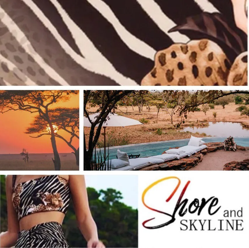 resort wrap / cover-up SERENGETI Zebra - Cheetah hybrid: midi dress / maxi skirt black white brown cream beach pool lake spa hot tub resort