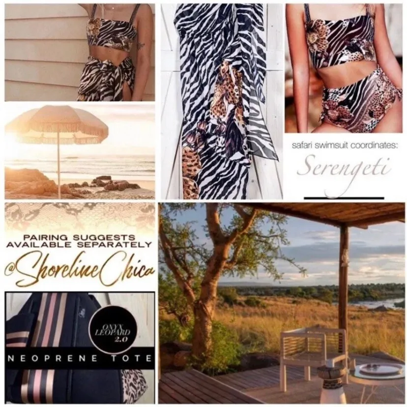 resort wrap / cover-up SERENGETI Zebra - Cheetah hybrid: midi dress / maxi skirt black white brown cream beach pool lake spa hot tub resort