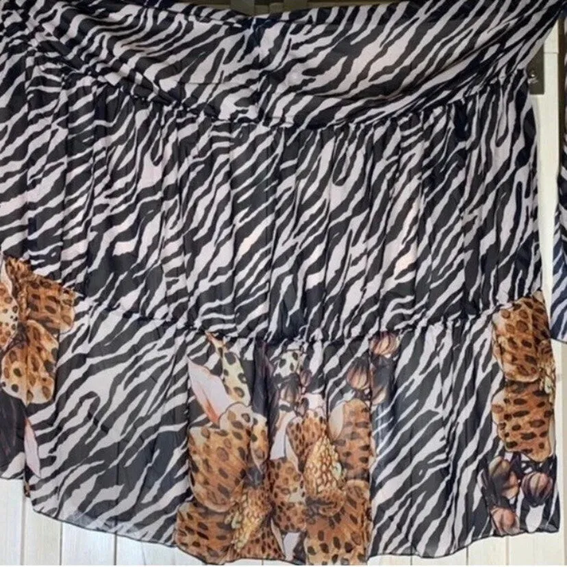 resort wrap / cover-up SERENGETI Zebra - Cheetah hybrid: midi dress / maxi skirt black white brown cream beach pool lake spa hot tub resort