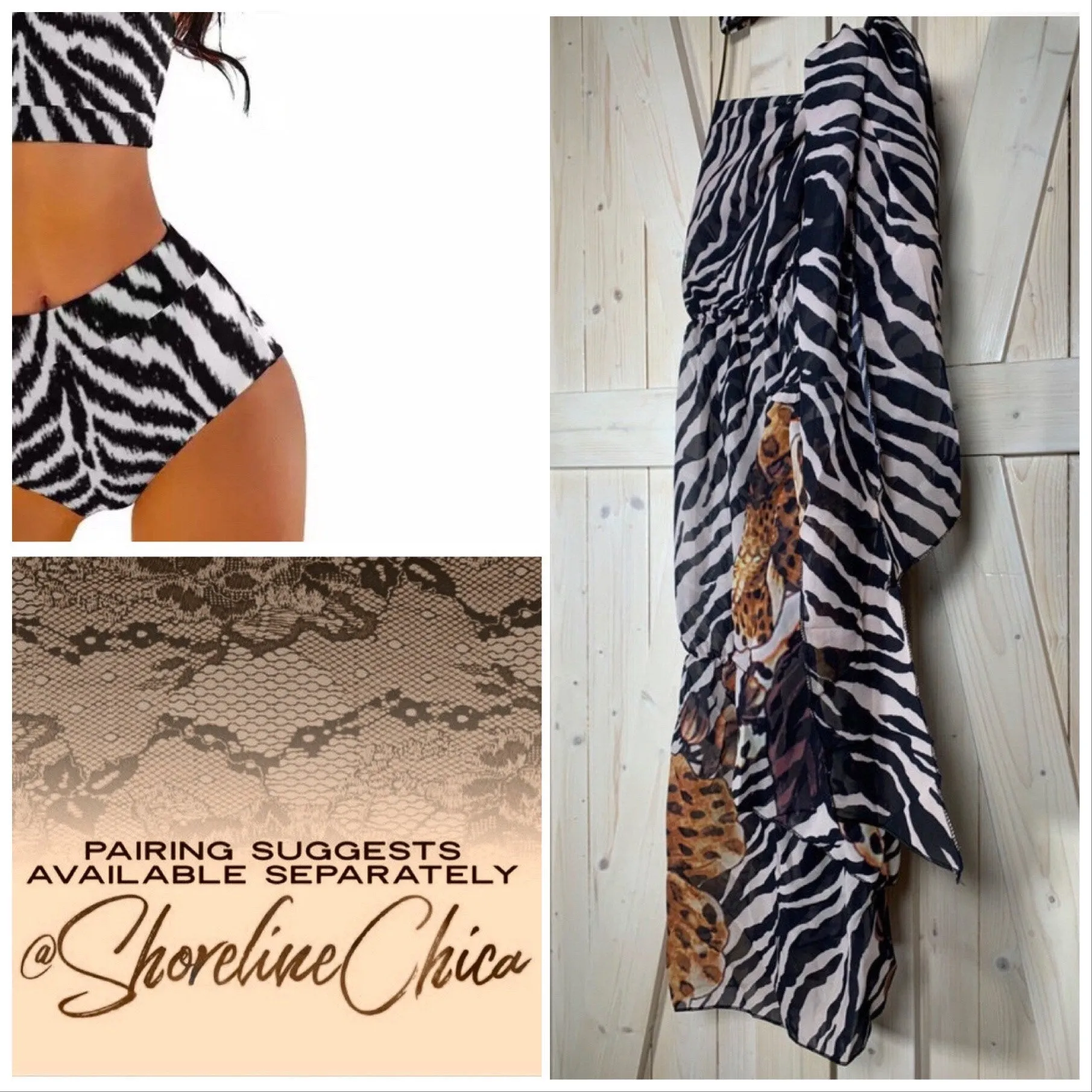 resort wrap / cover-up SERENGETI Zebra - Cheetah hybrid: midi dress / maxi skirt black white brown cream beach pool lake spa hot tub resort