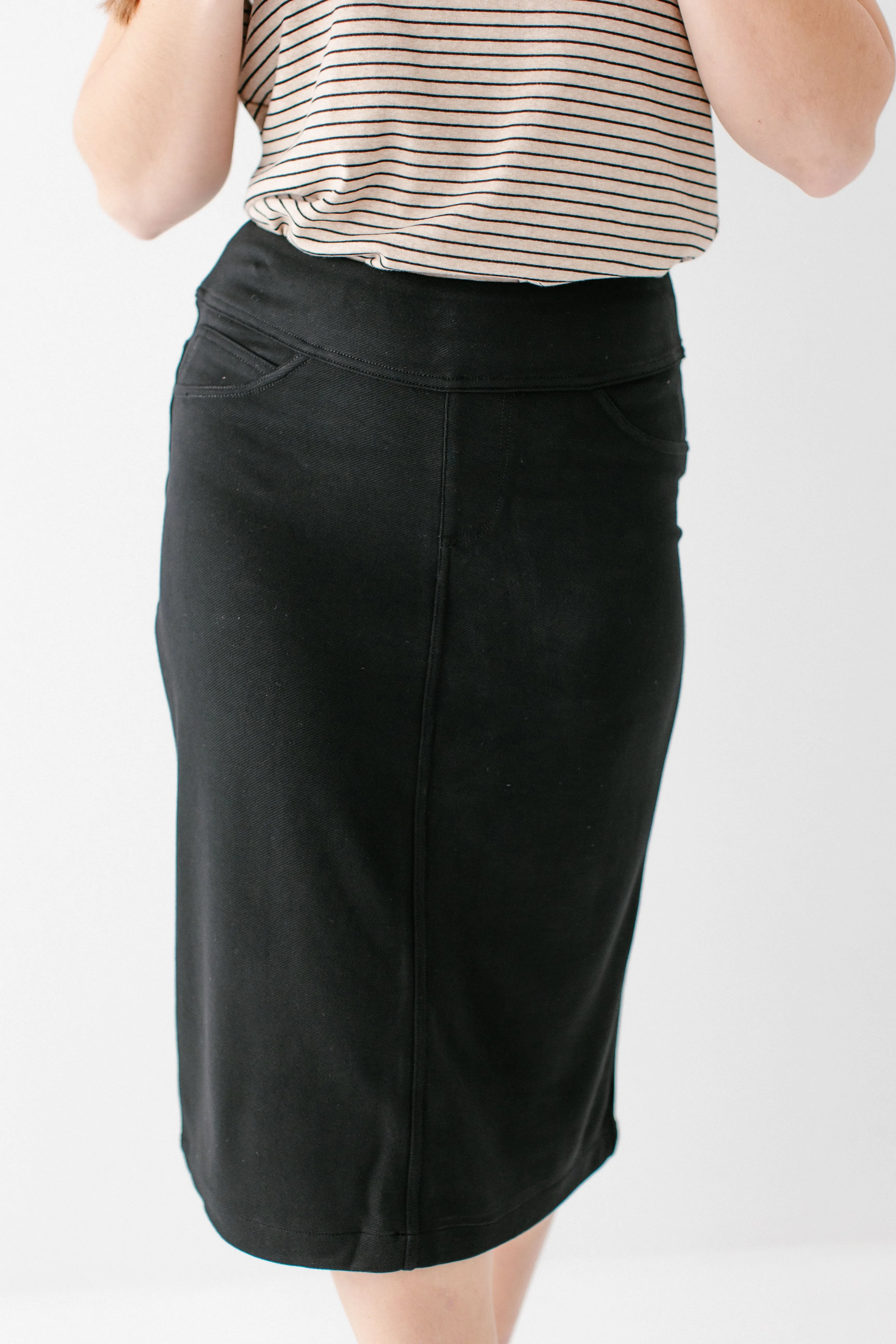 'Sara' Knit Denim Skirt in Black FINAL SALE
