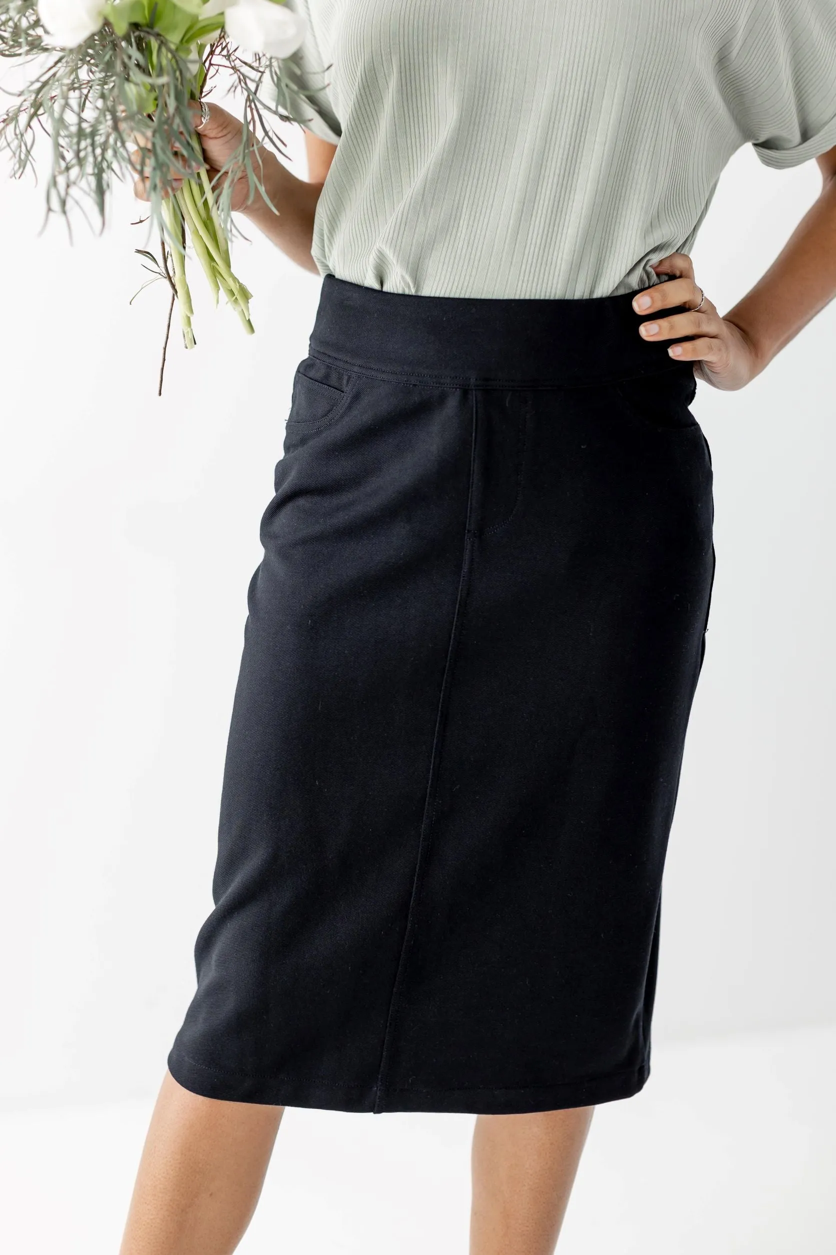 'Sara' Knit Denim Skirt in Black FINAL SALE