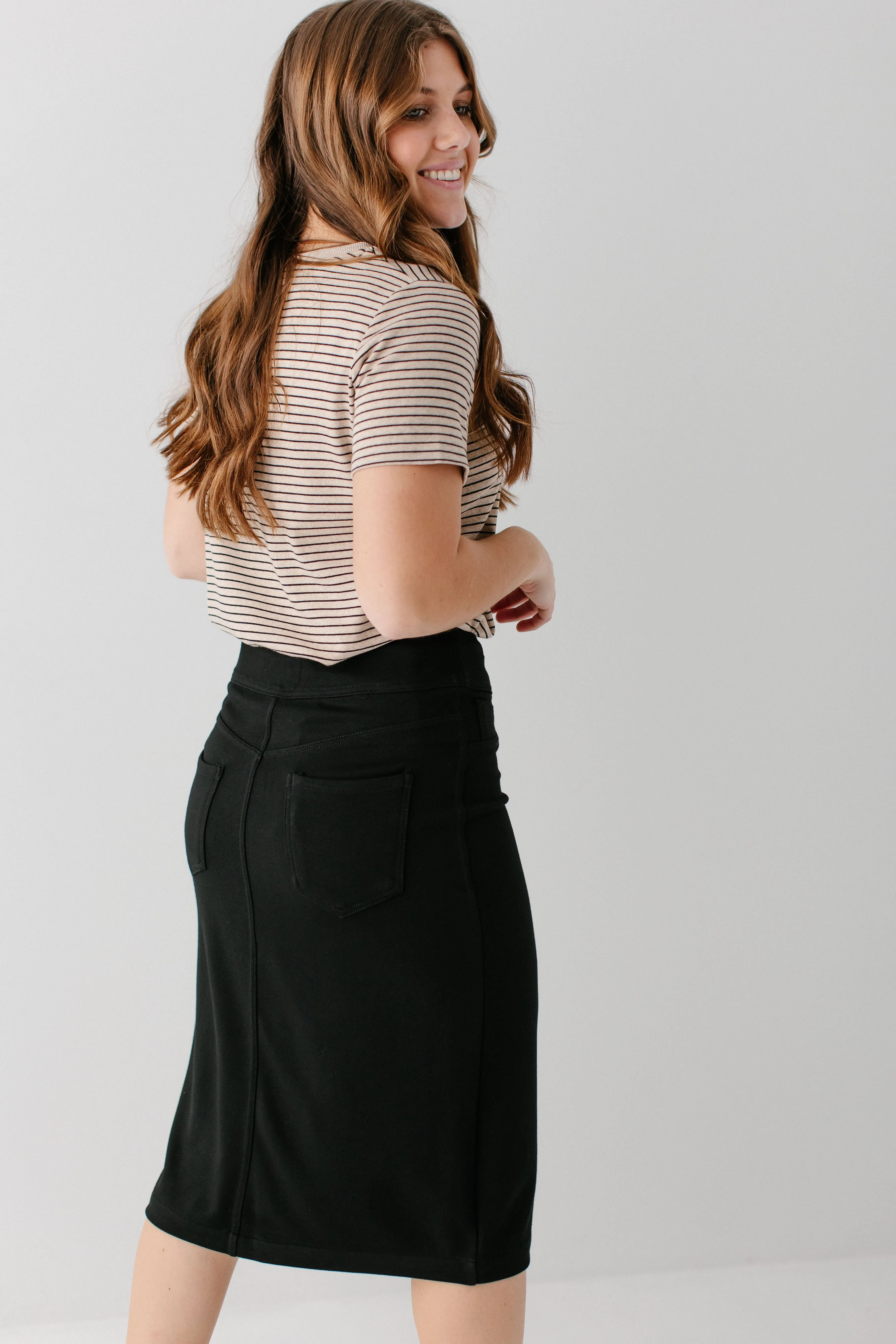 'Sara' Knit Denim Skirt in Black FINAL SALE
