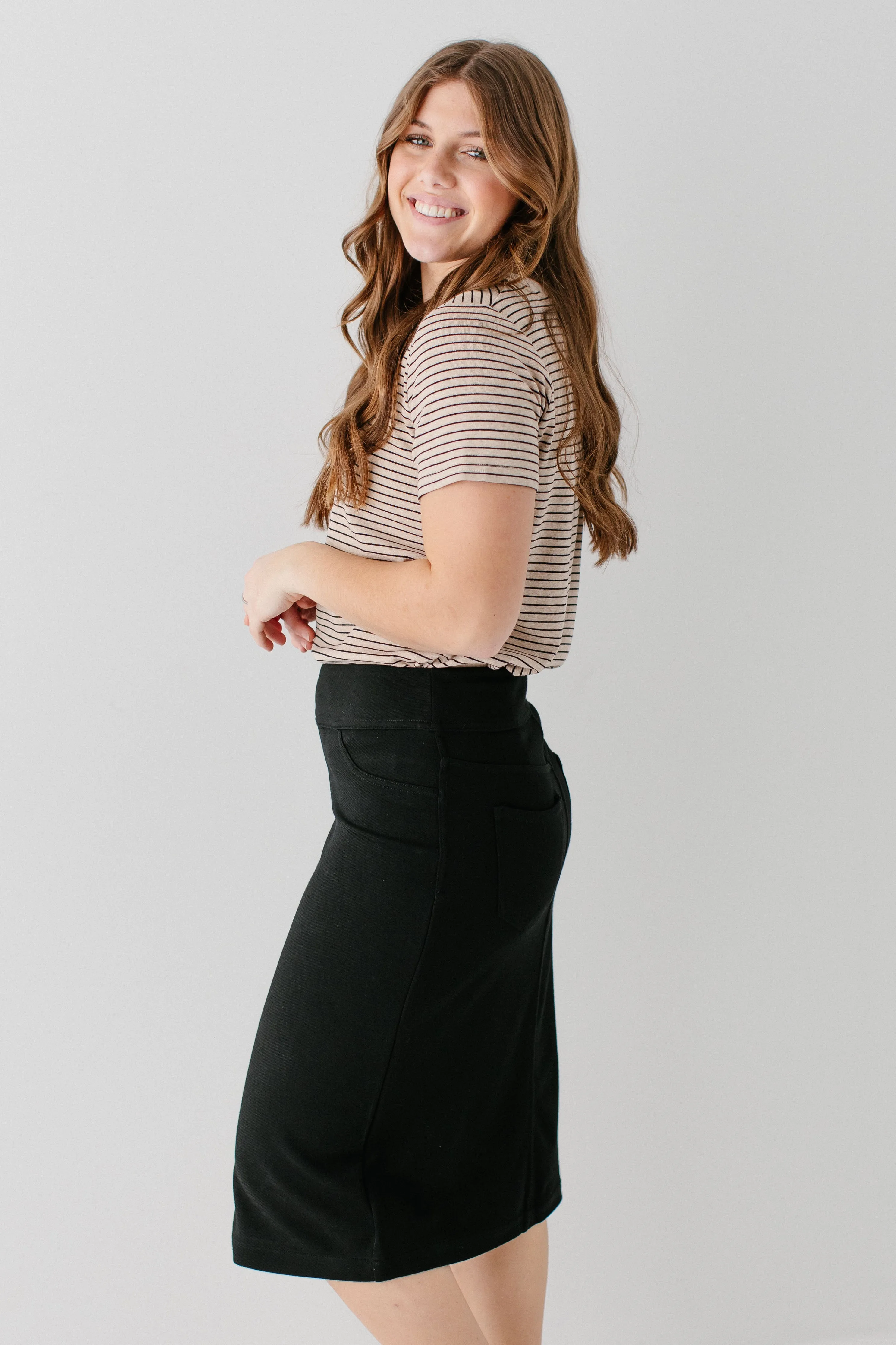 'Sara' Knit Denim Skirt in Black FINAL SALE