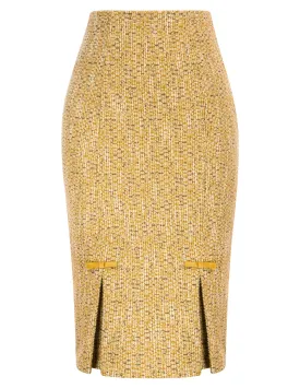 Seckill Offer⌛Vintage Back Slit Skirt High Waist Kickpleats Decorated Pencil Skirt