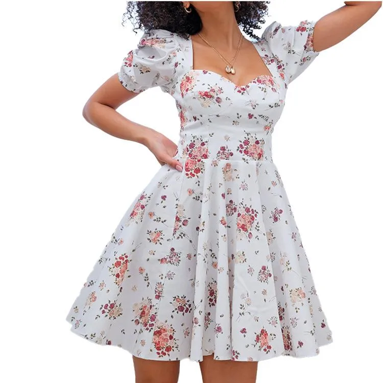 Sexy low-cut collar halter floral skirt