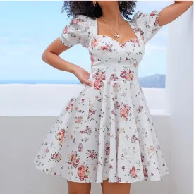 Sexy low-cut collar halter floral skirt