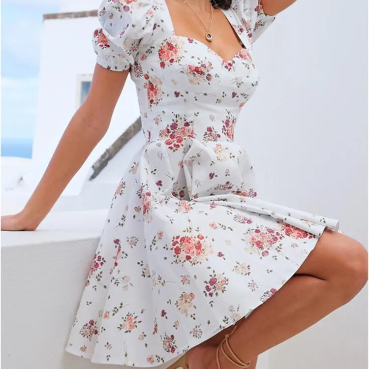 Sexy low-cut collar halter floral skirt