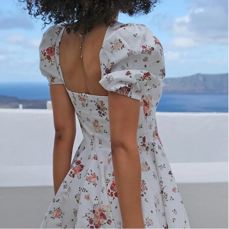 Sexy low-cut collar halter floral skirt