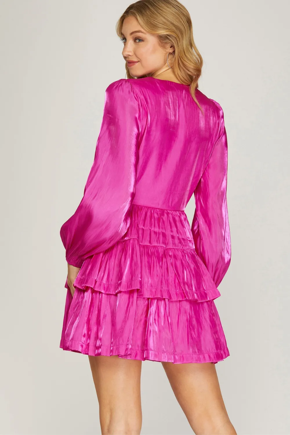 SILKY TIERED RUFFLE DRESS | PINK