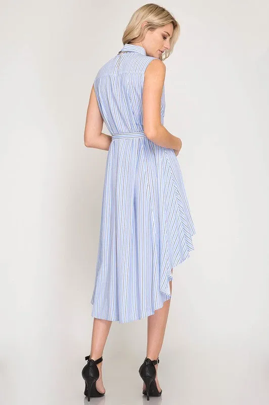 Sleeveless High Low Shirt Dress