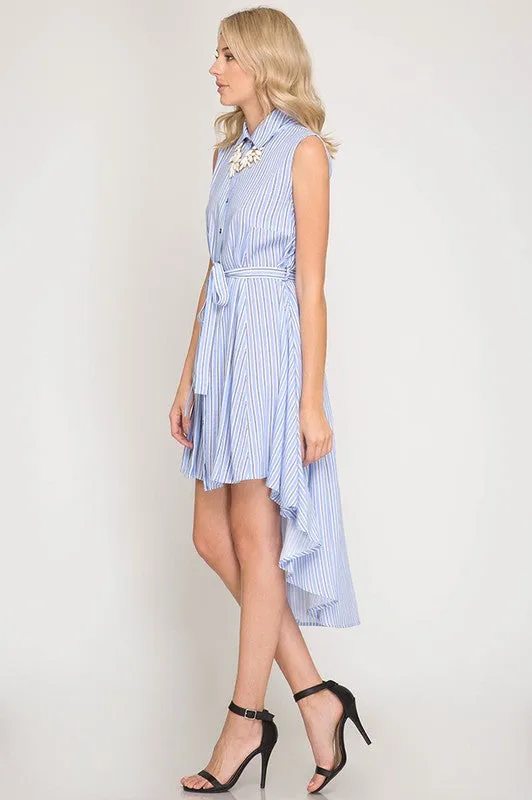 Sleeveless High Low Shirt Dress
