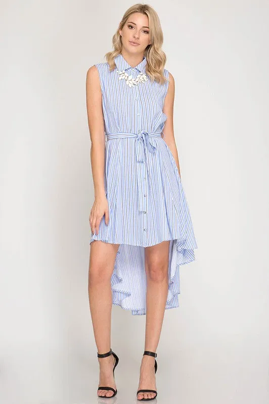 Sleeveless High Low Shirt Dress