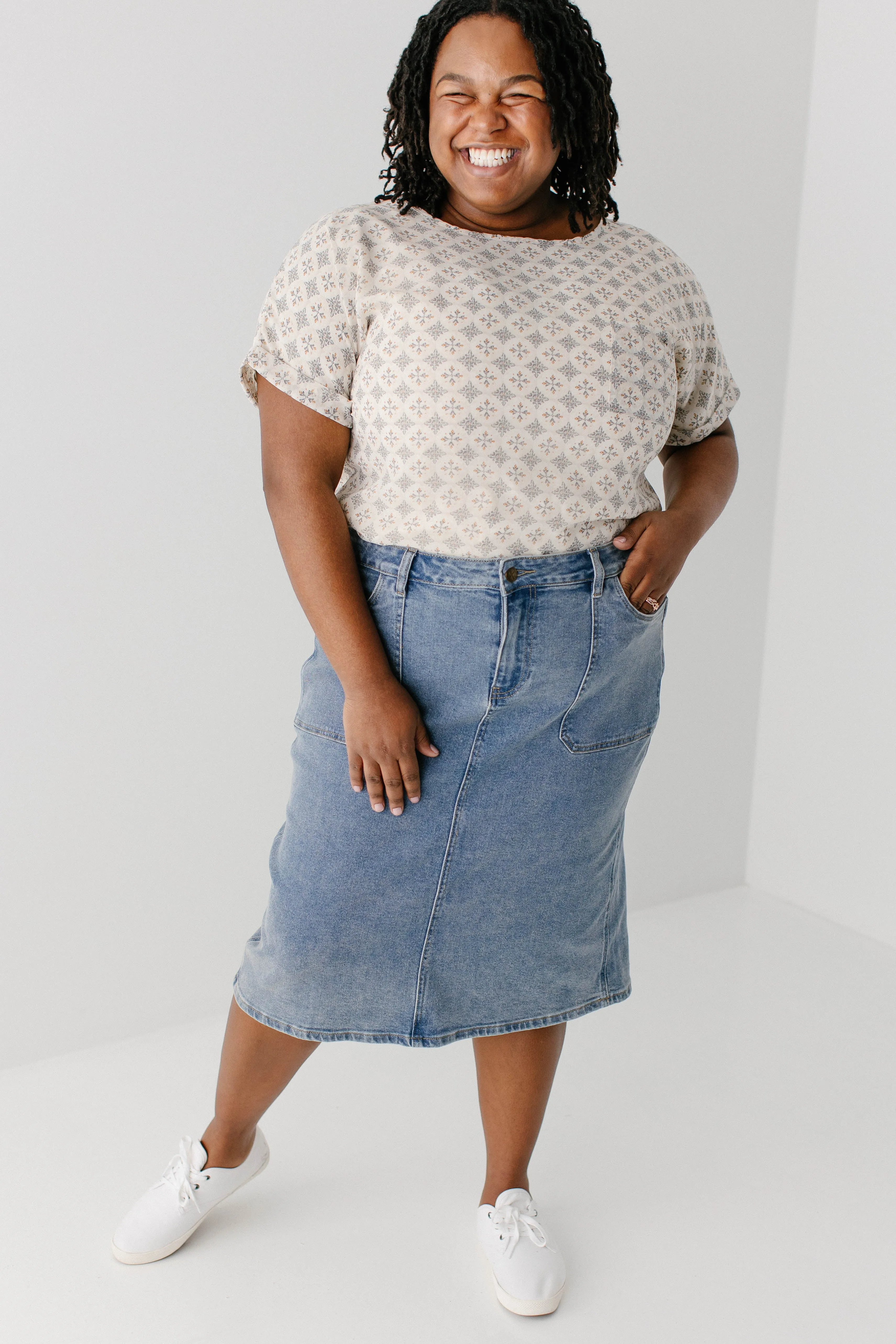 'Sonya' Patch Pocket Stretch Denim Skirt
