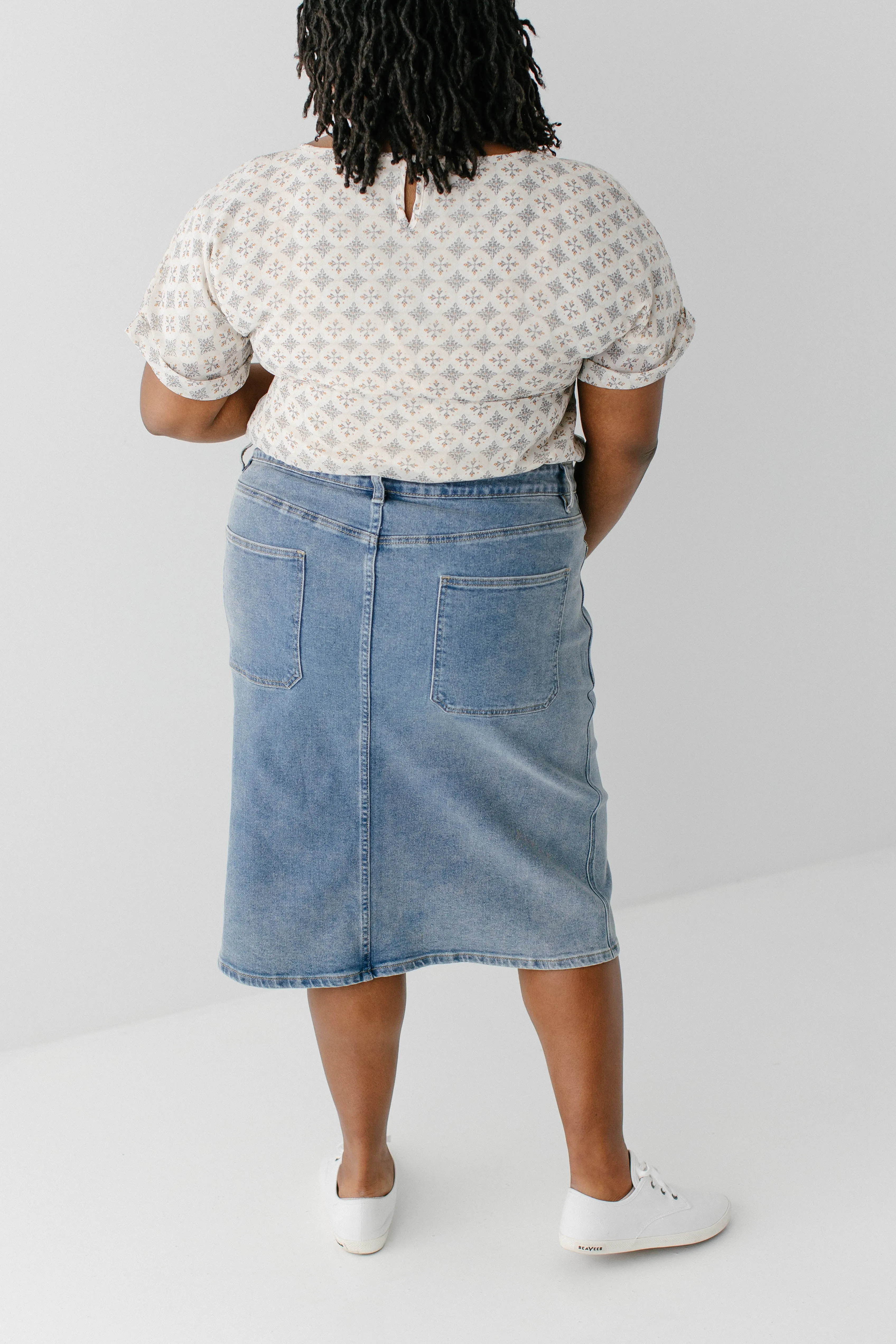 'Sonya' Patch Pocket Stretch Denim Skirt