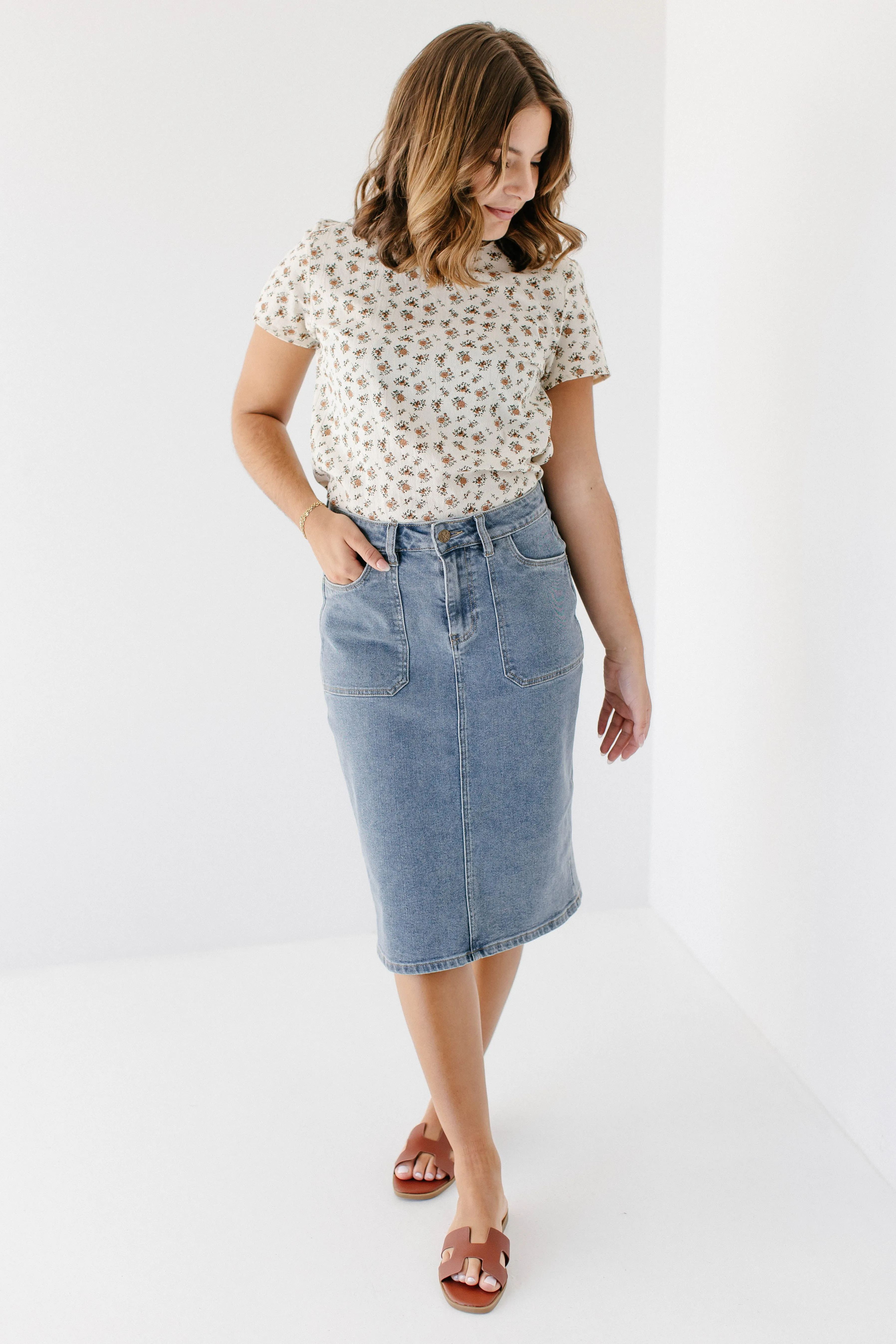 'Sonya' Patch Pocket Stretch Denim Skirt