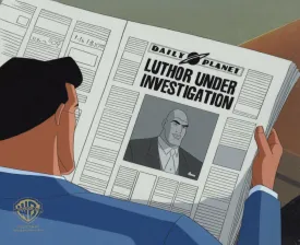 Superman the Animated Series Original Production Cel on Original Background: Clark Kent and Lex Luthor