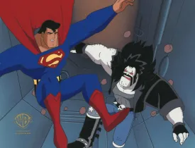 Superman the Animated Series Original Production Cel on Original Background: Superman and Lobo