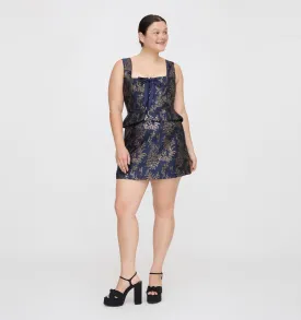 The Hallie Skirt - Navy Bird Brocade