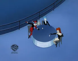 The New Batman Adventures Original Production Cel On Original Background: Harley Quinn, Livewire, and Poison Ivy