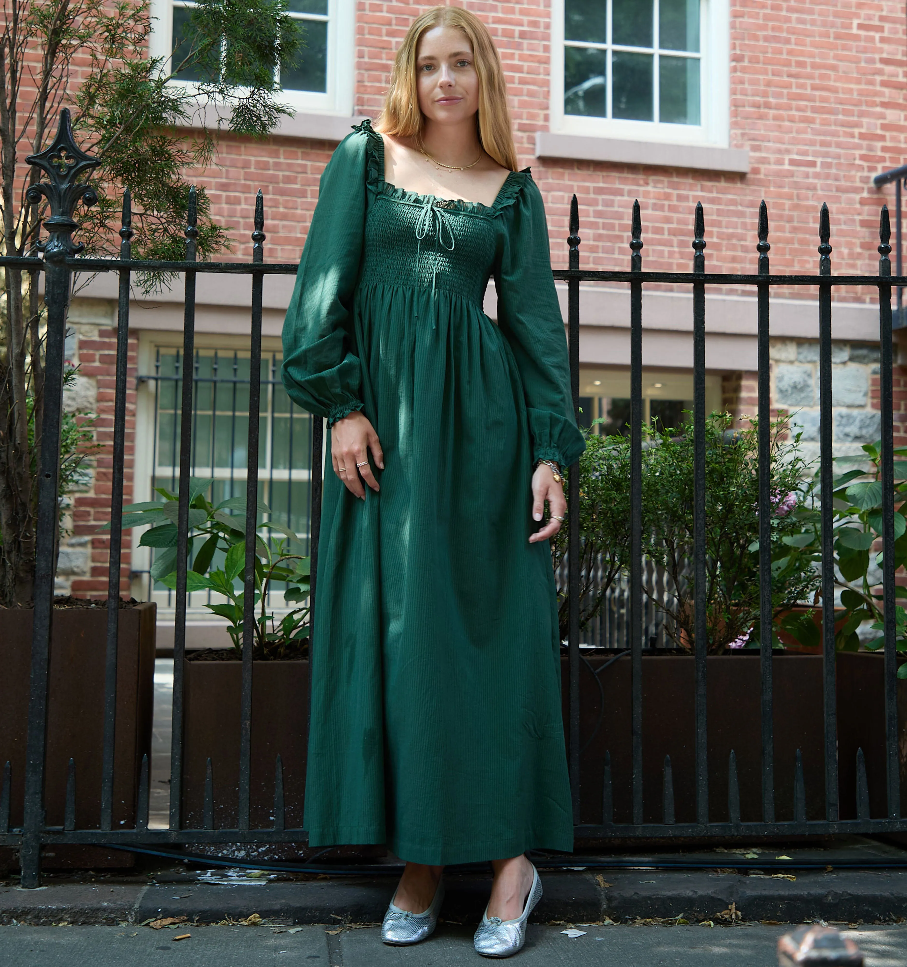 The Scarlett Long Sleeve Nap Dress - Green Shadow Stripe