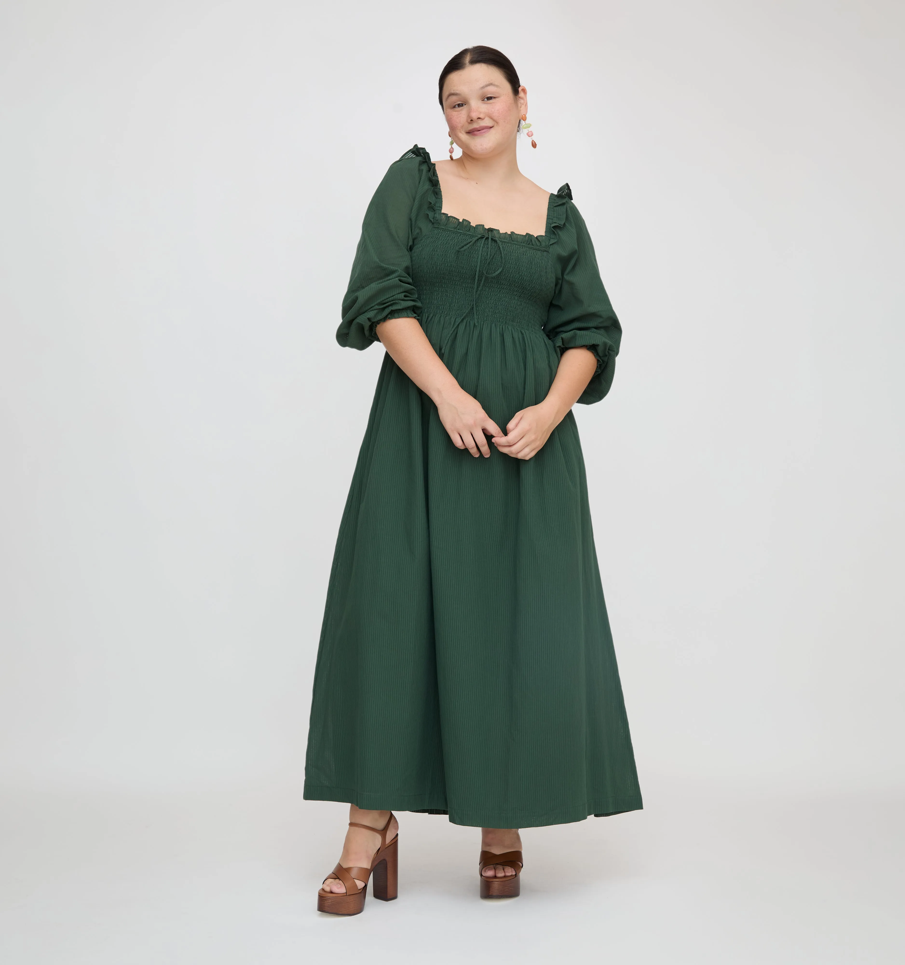 The Scarlett Long Sleeve Nap Dress - Green Shadow Stripe