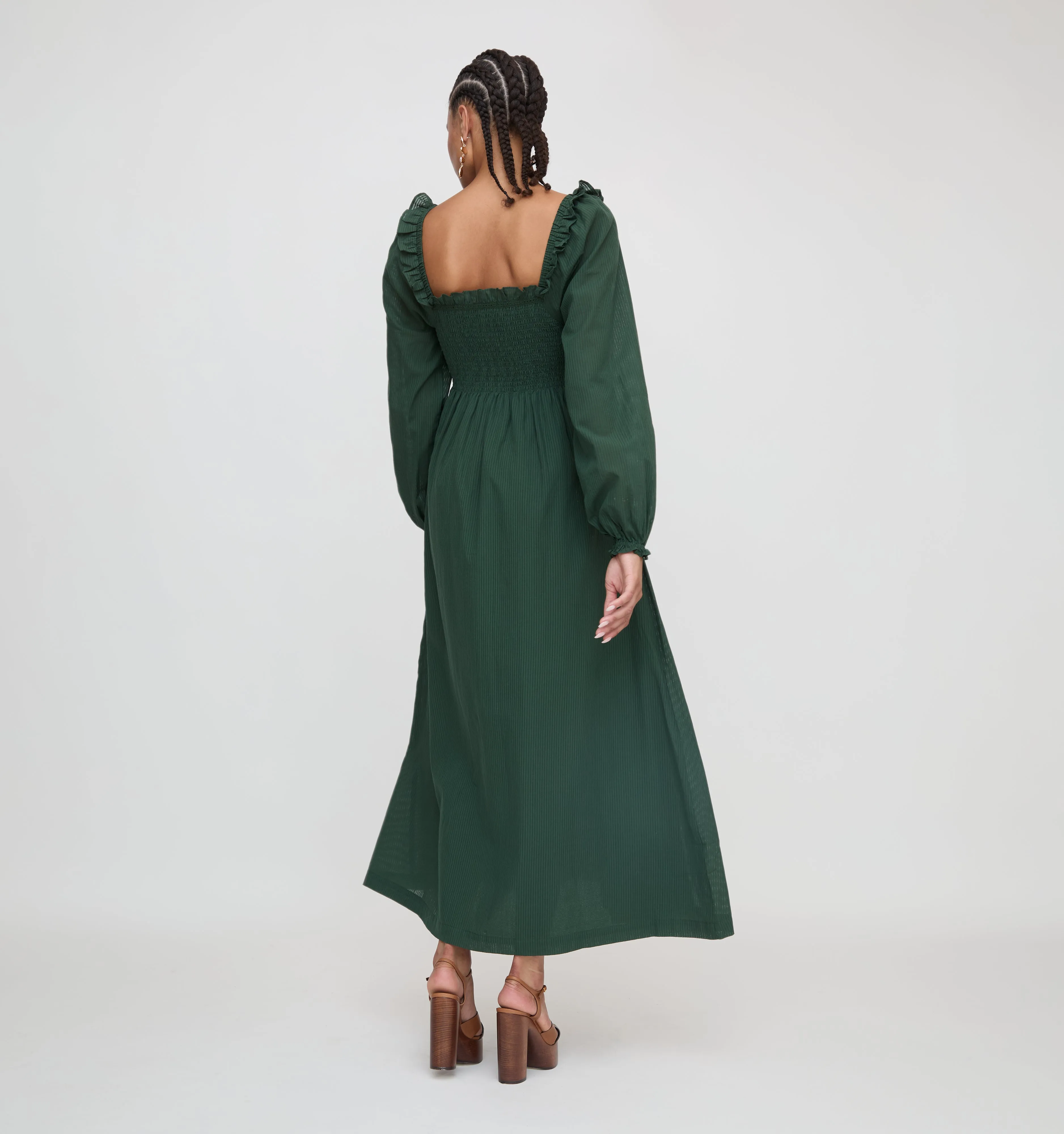 The Scarlett Long Sleeve Nap Dress - Green Shadow Stripe