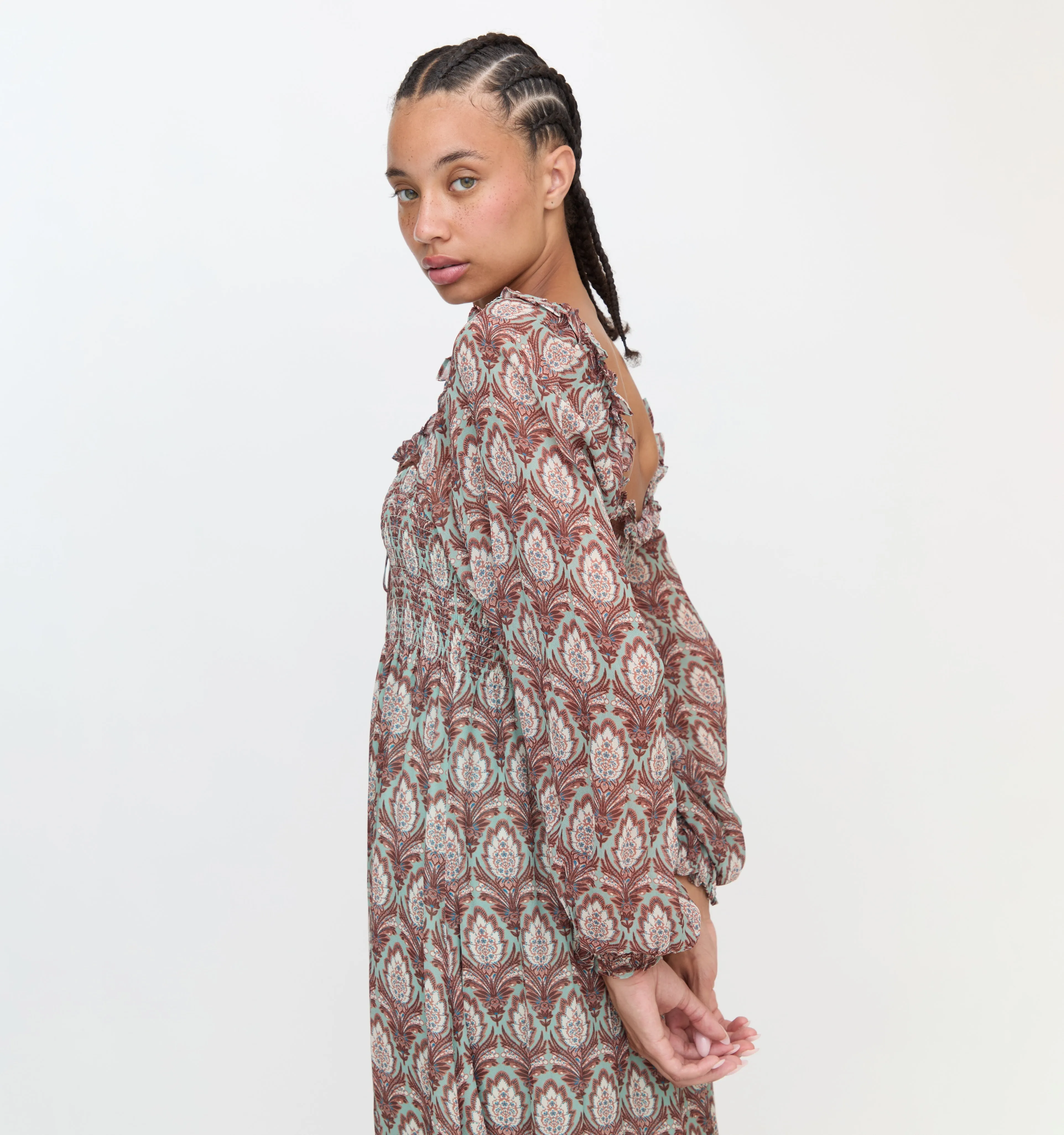 The Scarlett Long Sleeve Nap Dress  - Sage Pinecone
