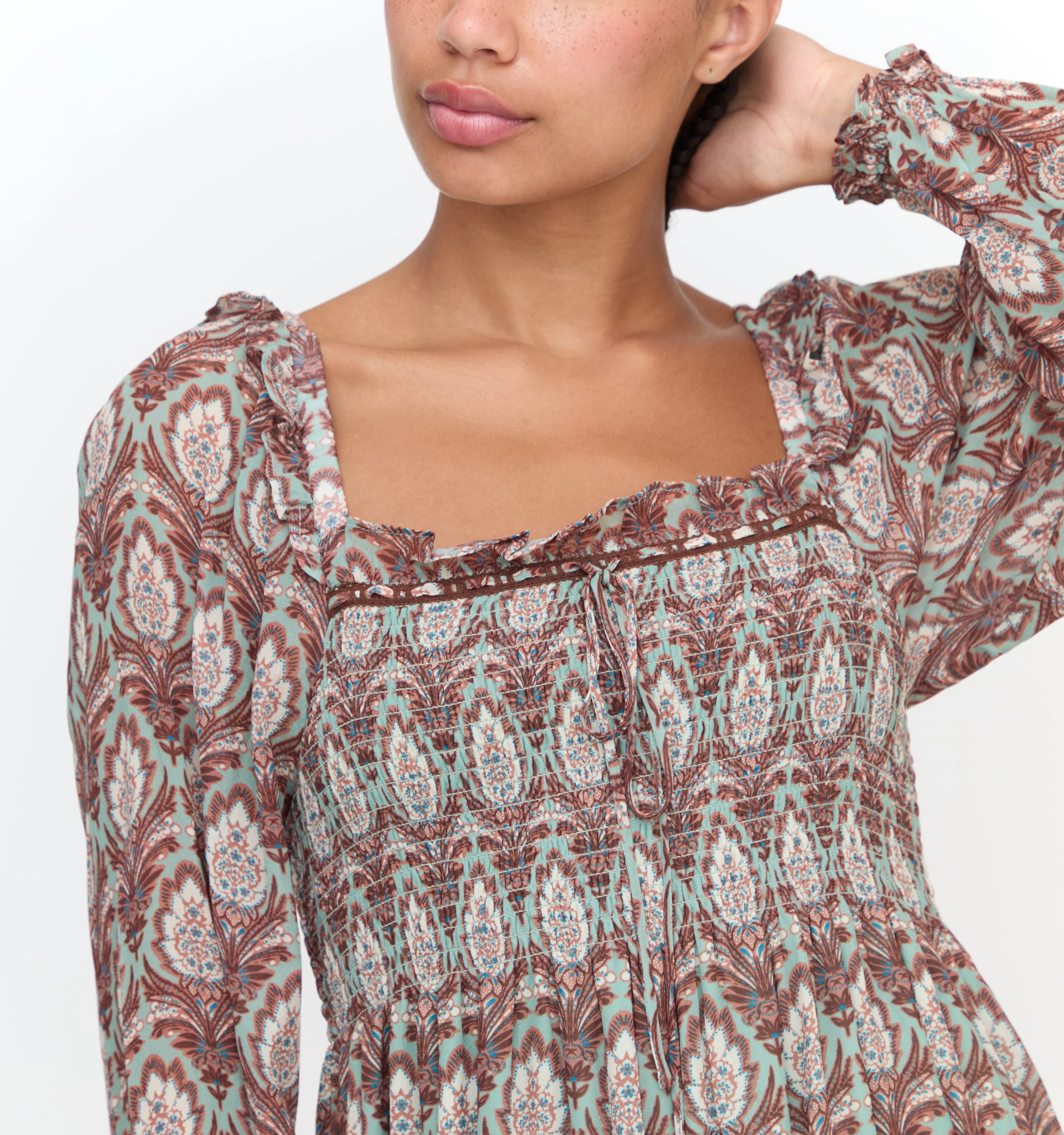 The Scarlett Long Sleeve Nap Dress  - Sage Pinecone