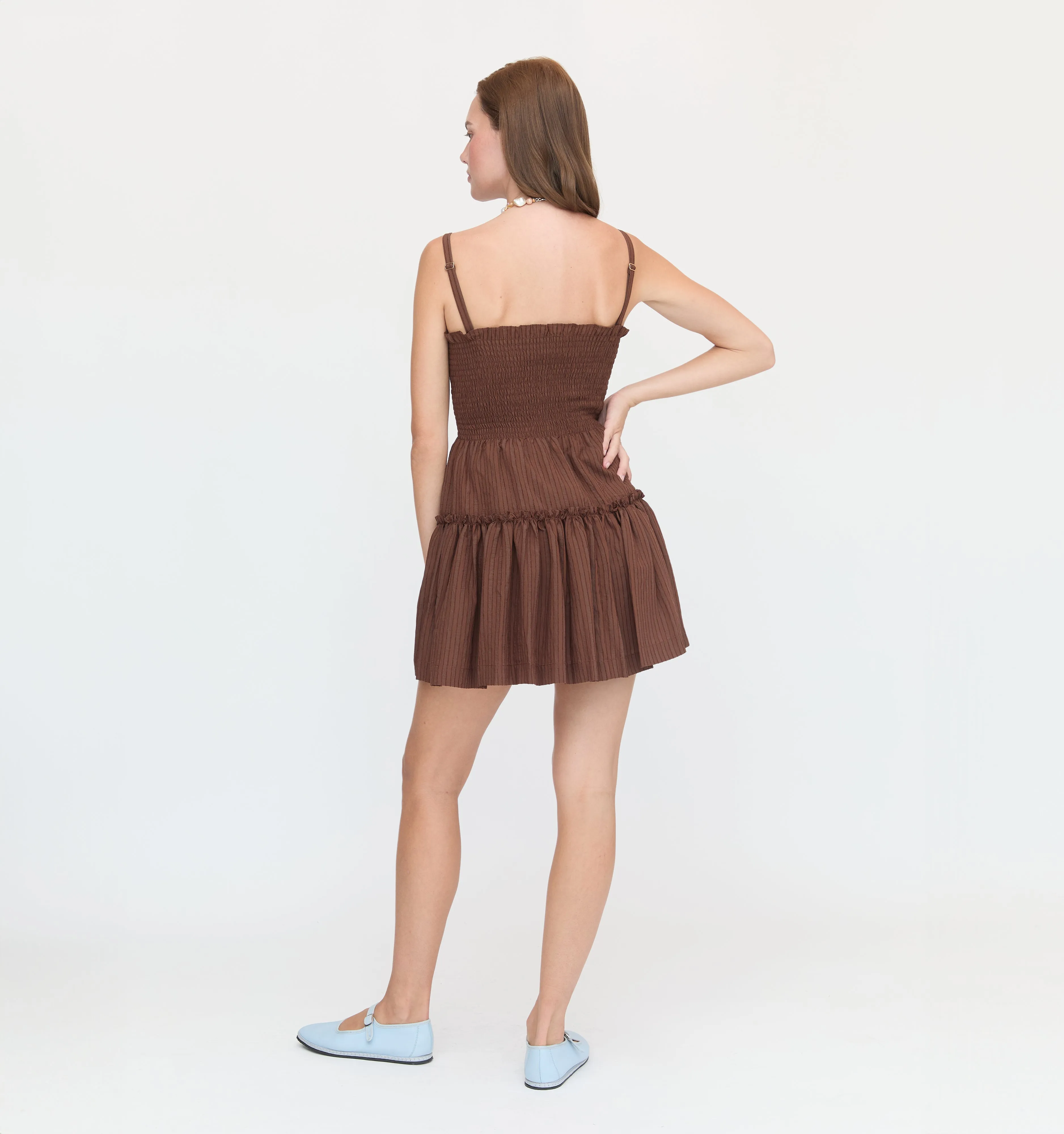 The Seraphina Mini Nap Dress - Chocolate Tonal Seersucker