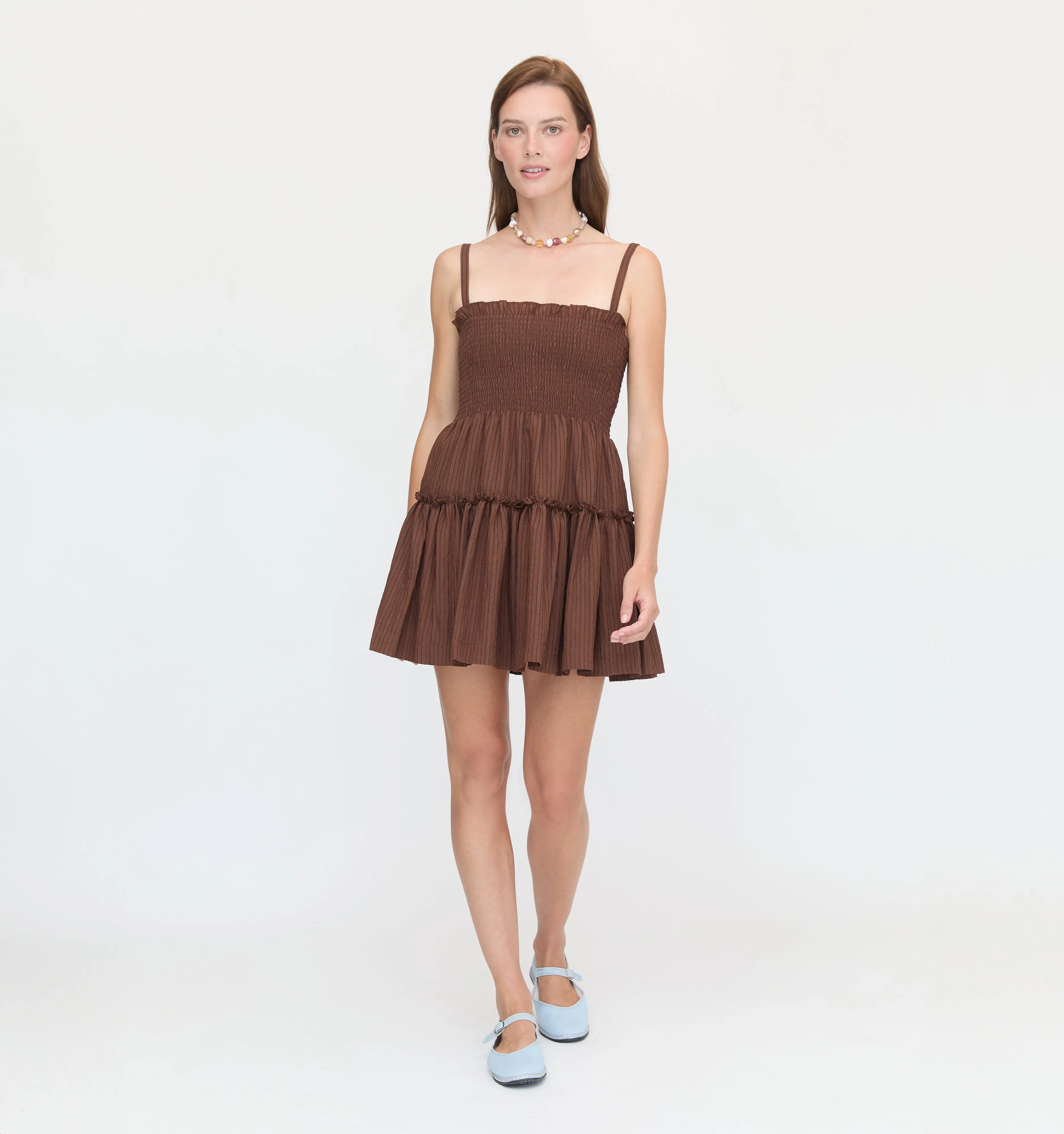 The Seraphina Mini Nap Dress - Chocolate Tonal Seersucker