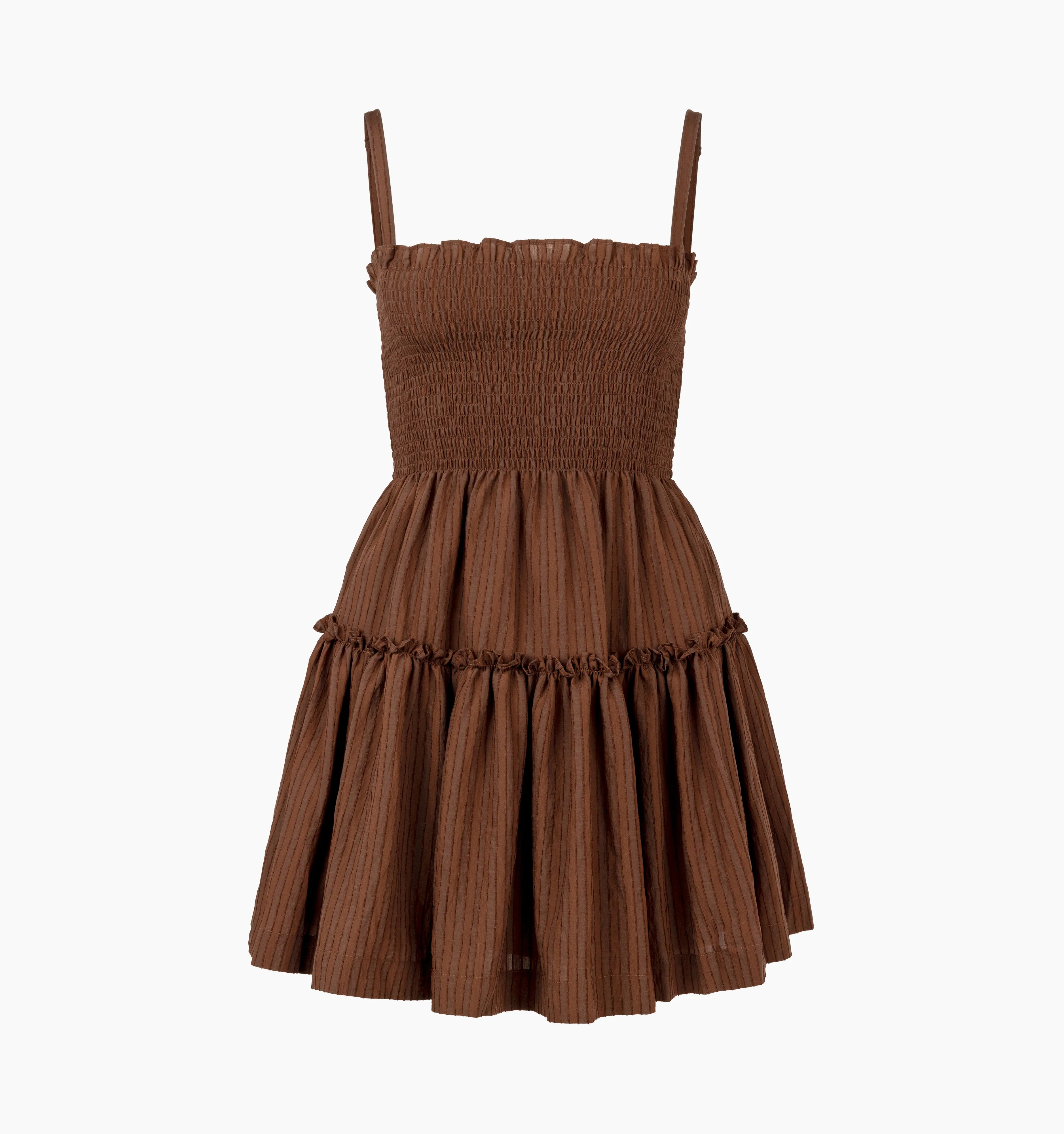 The Seraphina Mini Nap Dress - Chocolate Tonal Seersucker