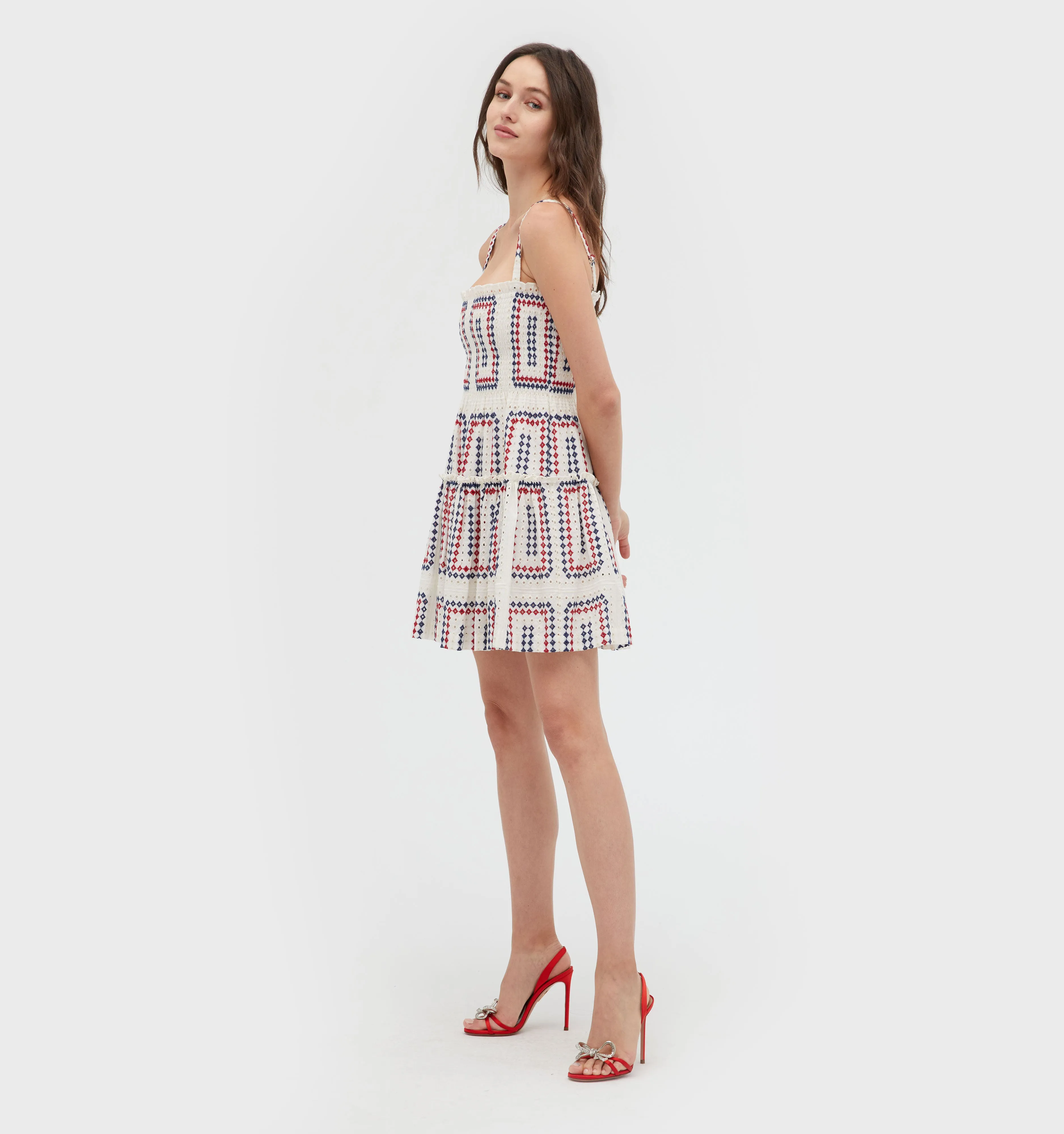 The Seraphina Mini Nap Dress - Geo Eyelet