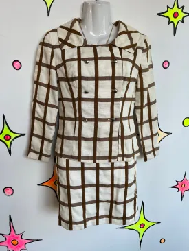 Vintage 1960s 60s | Brown and White GoGo Mod 2 piece Dress Suit | Size