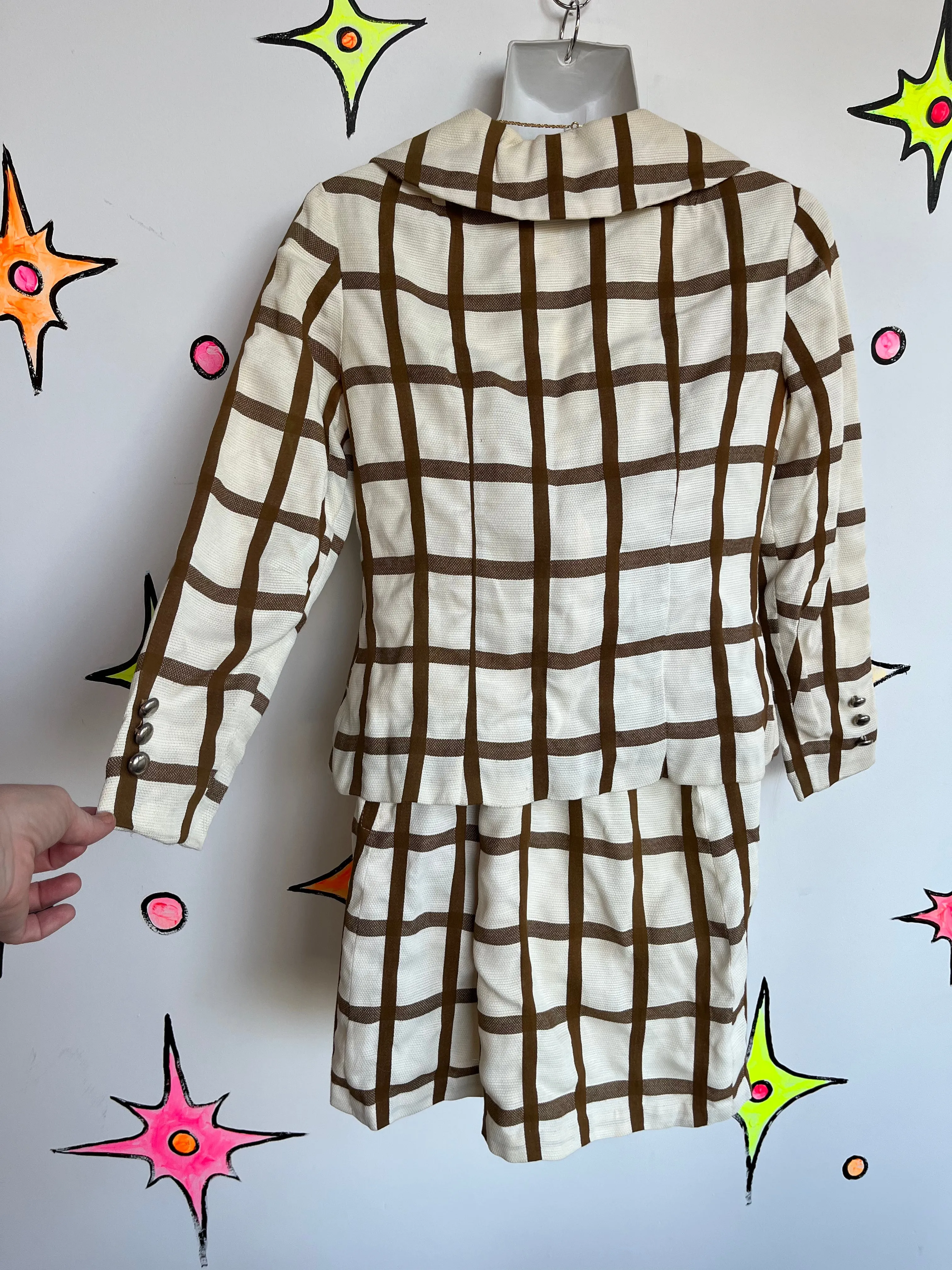 Vintage 1960s 60s | Brown and White GoGo Mod 2 piece Dress Suit | Size