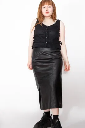 Vintage 90s Black Leather Pencil Skirt