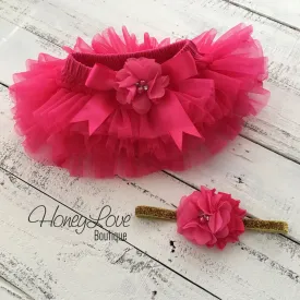 Watermelon Pink tutu skirt bloomers and gold glitter headband - embellished bloomer