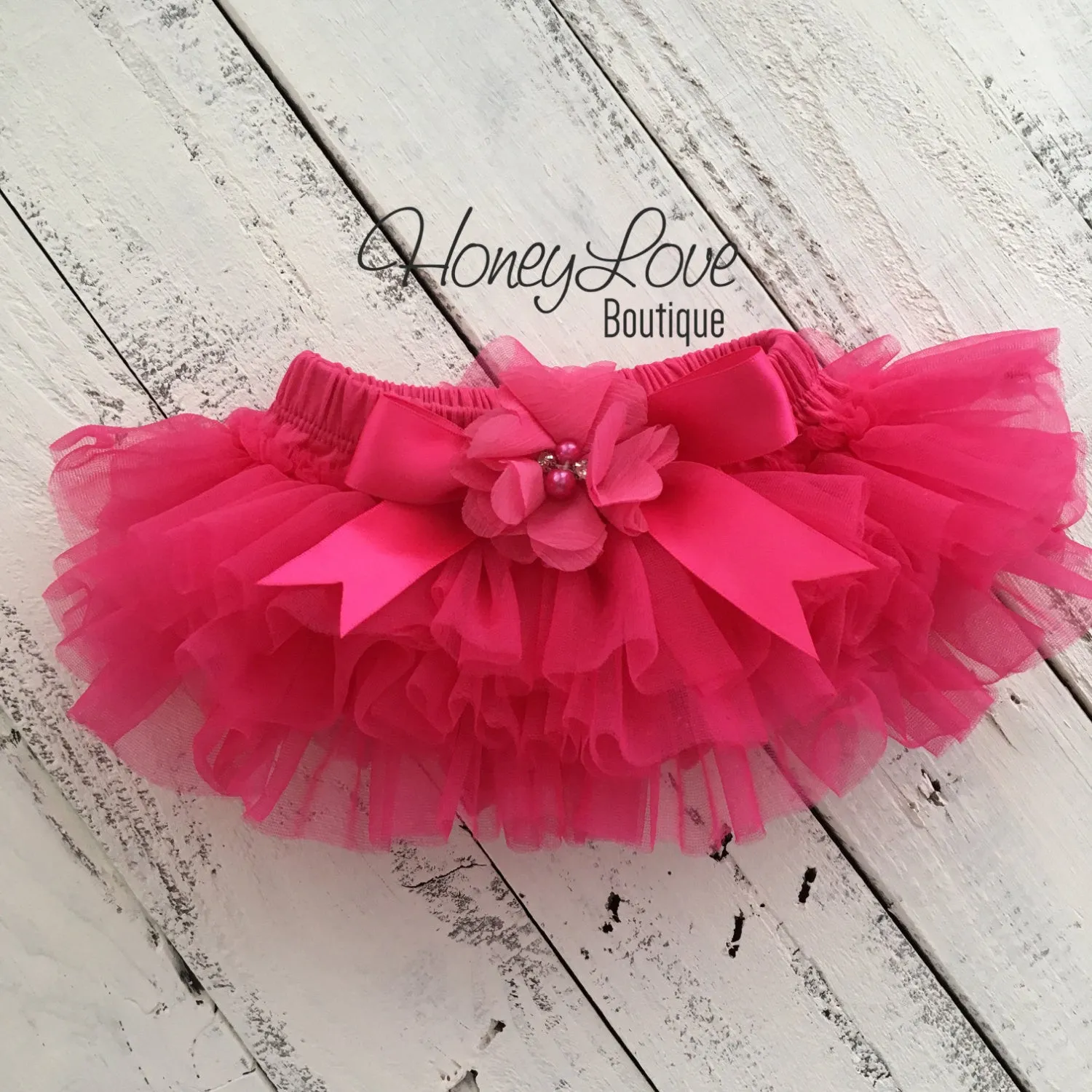 Watermelon Pink tutu skirt bloomers and silver glitter headband - embellished bloomer