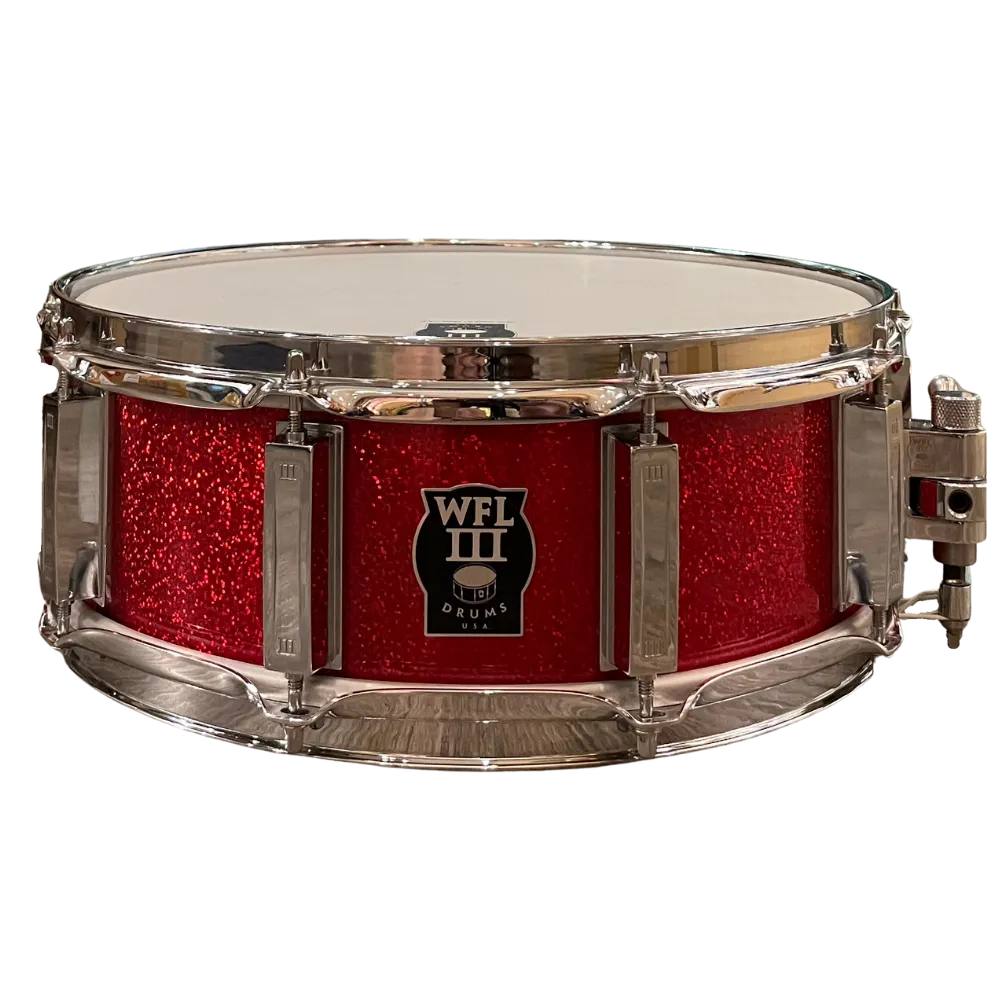WFL3 Maple Snare Drum - Deep Red Glitter 5"x14" Chrome Lugs S1 throwoff b1